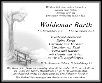 Todesanzeige von Waldemar Barth von SYK