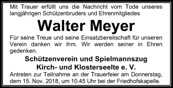 Todesanzeige von Walter Meyer von SYK