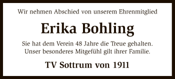Todesanzeige von Erika Bohling von SYK