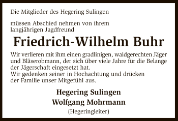 Todesanzeige von Friedrich-Wilhelm Buhr von SYK