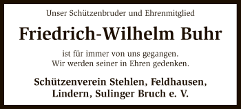 Todesanzeige von Friedrich-Wilhelm Buhr von SYK