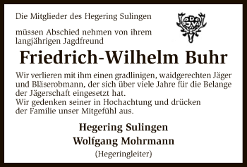 Todesanzeige von Friedrich-Wilhelm Buhr von SYK