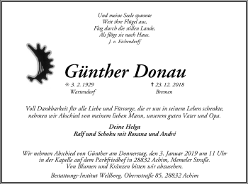 Todesanzeige von Günther Donau von SYK