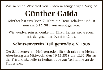 Todesanzeige von Günther Gaida von SYK