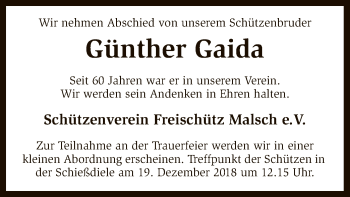 Todesanzeige von Günther Gaida von SYK