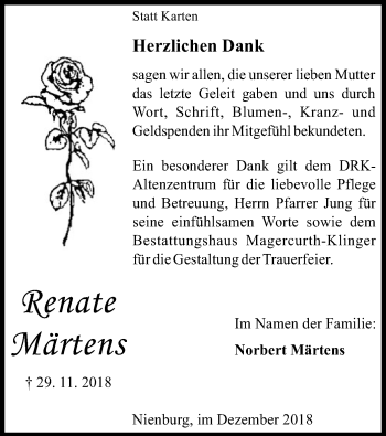 Todesanzeige von Renate Märtens von SYK