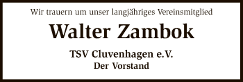 Todesanzeige von Walter Zambok von SYK