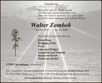 Todesanzeige von Walter Zambok von SYK