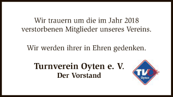 Todesanzeige von Wir trauern Turnverein Oyten e. V. von SYK