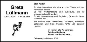 Todesanzeige von Greta Lüllmann von SYK