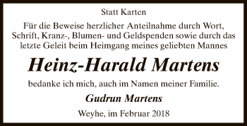 Todesanzeige von Heinz-Harald Martens von SYK