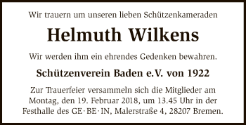 Todesanzeige von Helmuth Wilkens von SYK