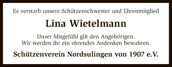 Todesanzeige von Lina Wietelmann von SYK