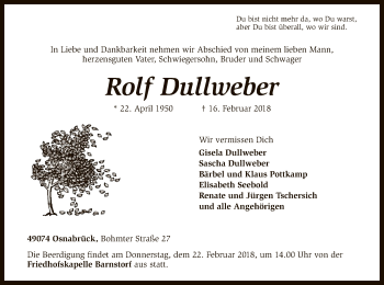 Todesanzeige von Rolf Dullweber von SYK