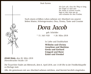 Todesanzeige von Dora Jacob von SYK