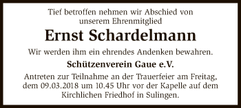 Todesanzeige von Ernst Schardelmann von SYK