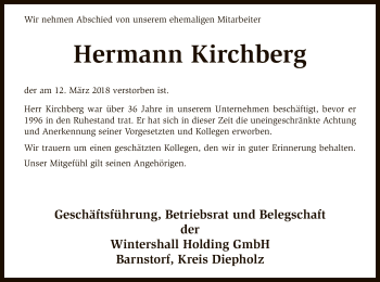 Todesanzeige von Hermann Kirchberg von SYK