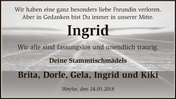 Todesanzeige von Ingrid  von SYK