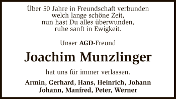 Todesanzeige von Joachim Munzlinger von SYK