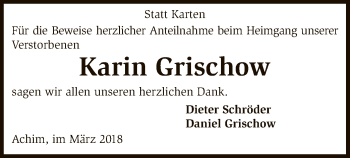 Todesanzeige von Karin Grischow von SYK