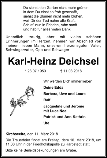 Todesanzeige von Karl-Heinz Deichsel von SYK
