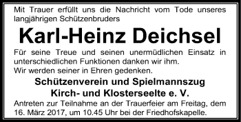 Todesanzeige von Karl-Heinz Deichsel von SYK