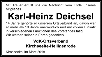 Todesanzeige von Karl-Heinz Deichsel von SYK