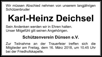 Todesanzeige von Karl-Heinz Deichsel von SYK