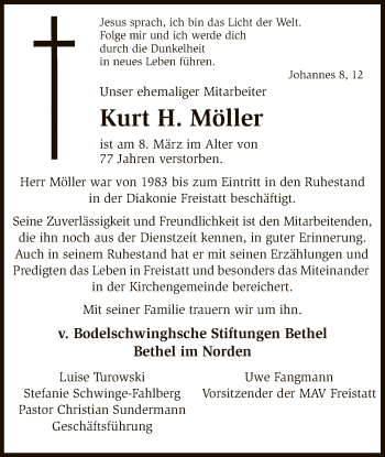 Todesanzeige von Kurt H. Möller von SYK