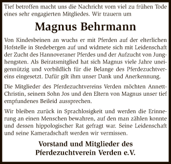 Todesanzeige von Magnus Behrmann von SYK