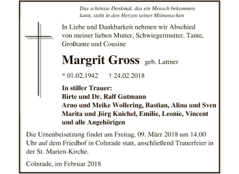 Todesanzeige von Margrit Gross von SYK