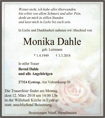 Todesanzeige von Monika Dahle von SYK