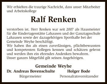 Todesanzeige von Ralf Renken von SYK