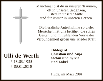 Todesanzeige von Ulli de Werth von SYK