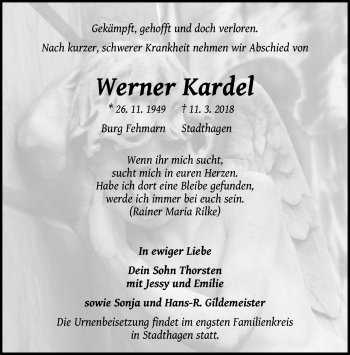 Todesanzeige von Werner Kardel von SYK