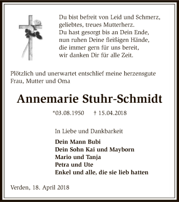 Todesanzeige von Annemarie Stuhr-Schmidt von SYK