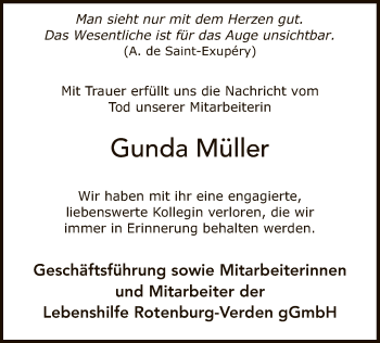 Todesanzeige von Gunda Müller von SYK