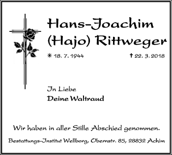 Todesanzeige von Hans-Joachim  Rittweger von SYK