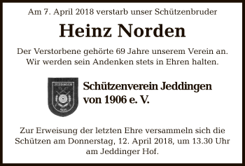 Todesanzeige von Heinz Norden von SYK