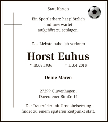 Todesanzeige von Horst Euhus von SYK