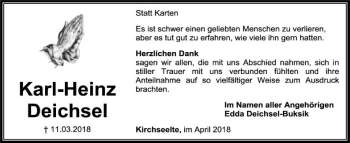 Todesanzeige von Karl-Heinz Deichsel von SYK