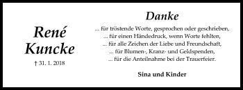 Todesanzeige von René Kuncke von SYK