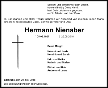 Todesanzeige von Hermann Nienaber von SYK