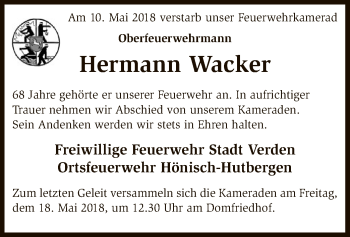 Todesanzeige von Hermann Wacker von SYK