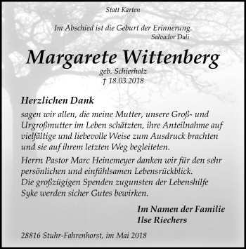Todesanzeige von Margarete Wittenberg von SYK