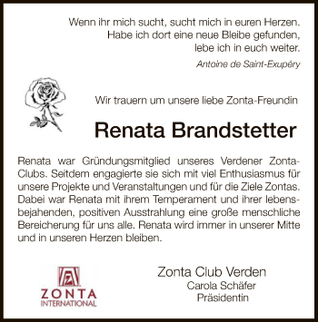 Todesanzeige von Renata Brandstetter von SYK