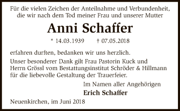 Todesanzeige von Anni Schaffer von SYK