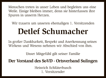 Todesanzeige von Detlef Schumacher von SYK