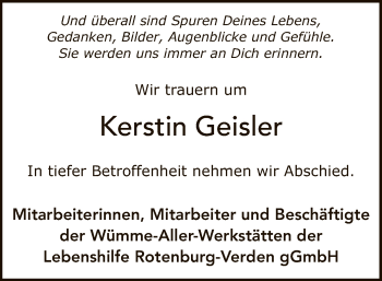 Todesanzeige von Kerstin Geisler von SYK