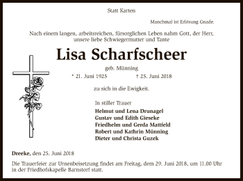 Todesanzeige von Lisa Scharfscheer von SYK